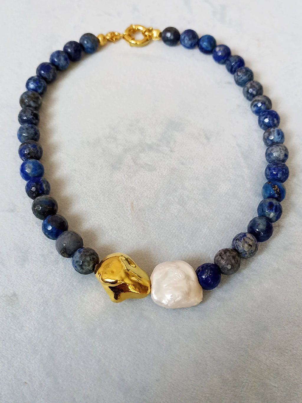 Lapis Taþlý Gold incili Kolye