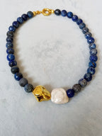 Lapis Taþlý Gold incili Kolye