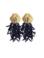 Shell, Deniz Kabuðu Siyah Püsküllü Earrings